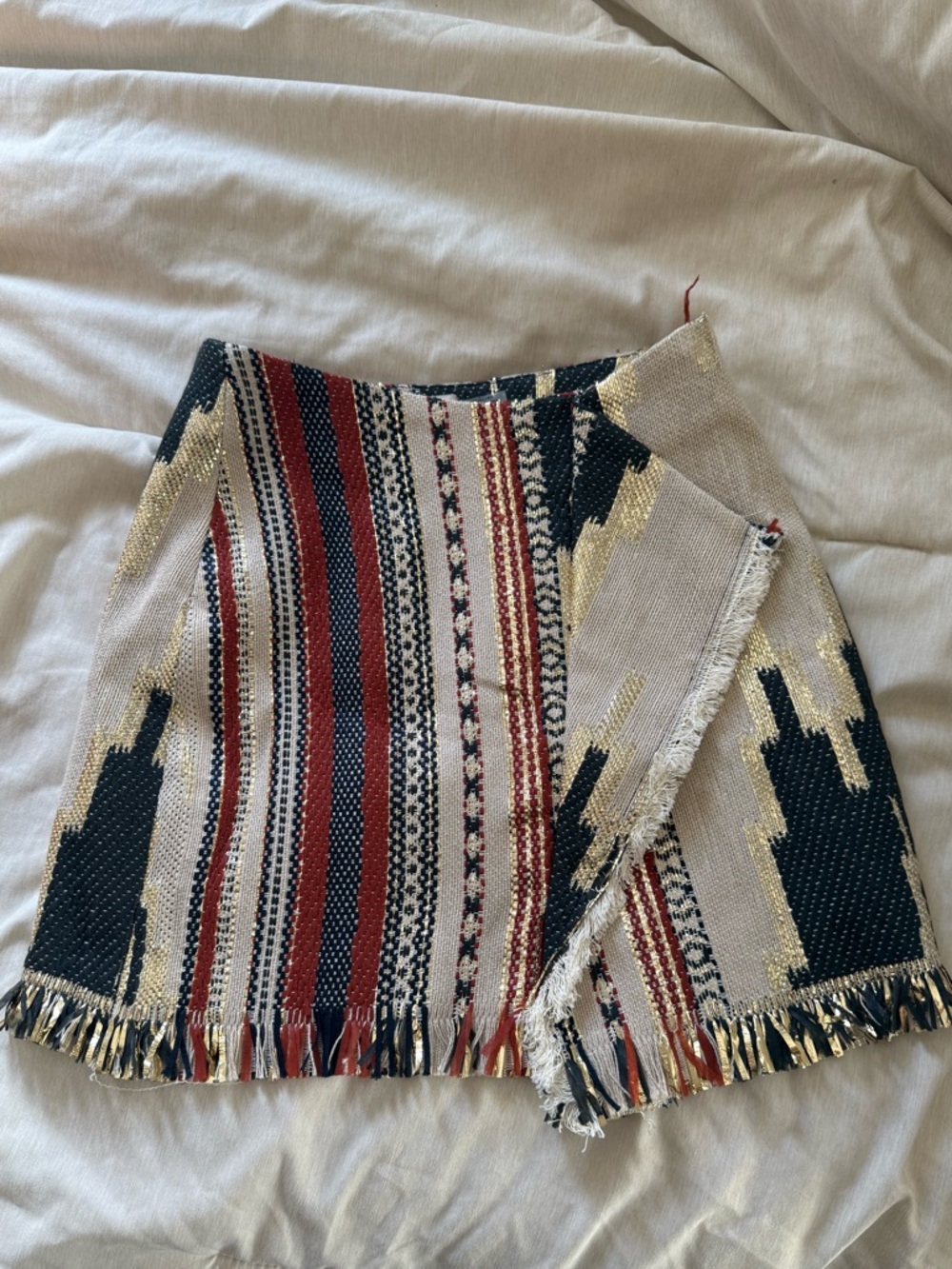 Ramy Brook Dallas Woven Aztec Fringe Western Desert Mini Skirt